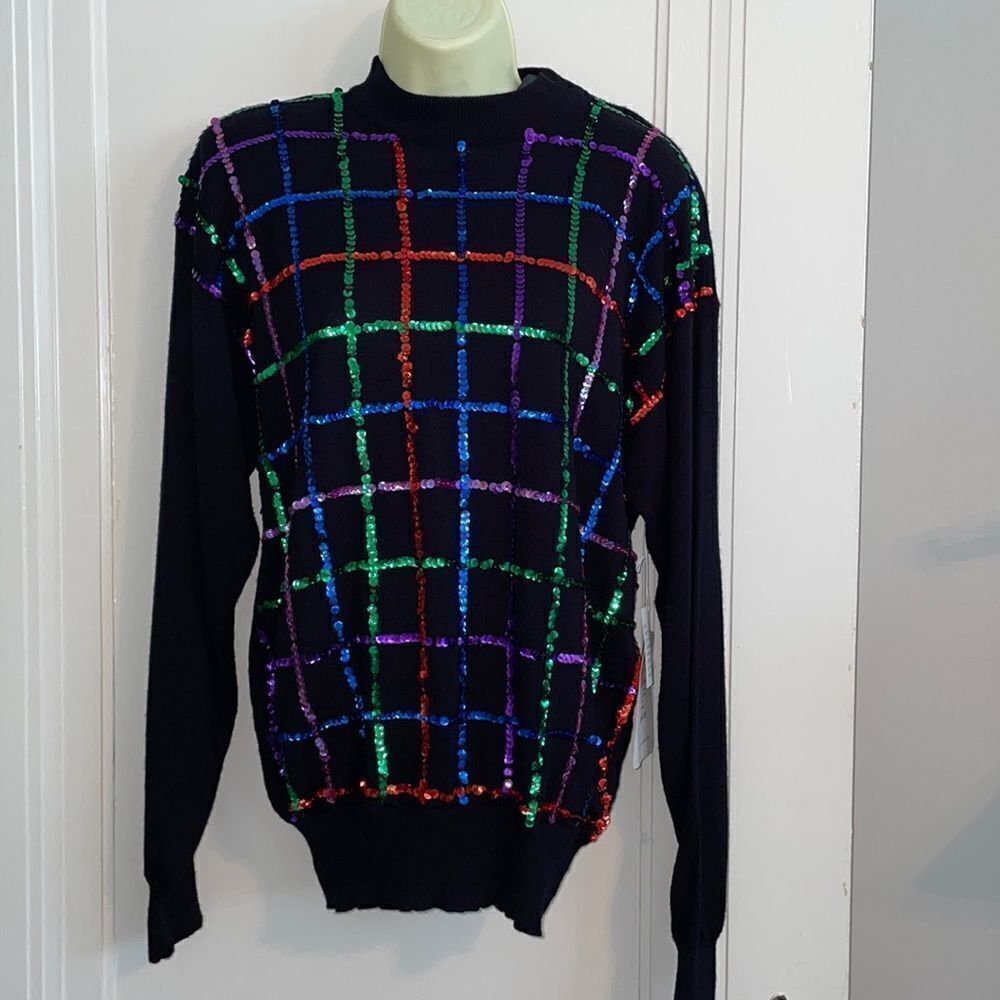 NWT Vtg Regency Collection‎ for Joyce black acrylic sweater/multi color sequins